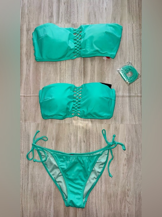 Victoria's Secret Other - Victoria's Secret Mint Green Bandeau Lace-Up Bikini + FREE addition top!